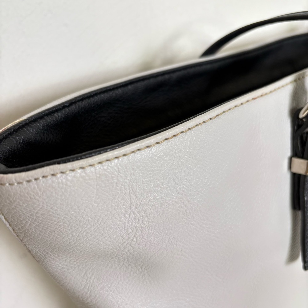 NINE WEST Vintage 90s Y2K faux leather light grey minimalist neutral tote bag - Picture 12 of 16